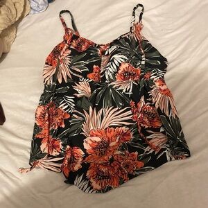 Kona Sol Black Camisole with Orange Floral Print